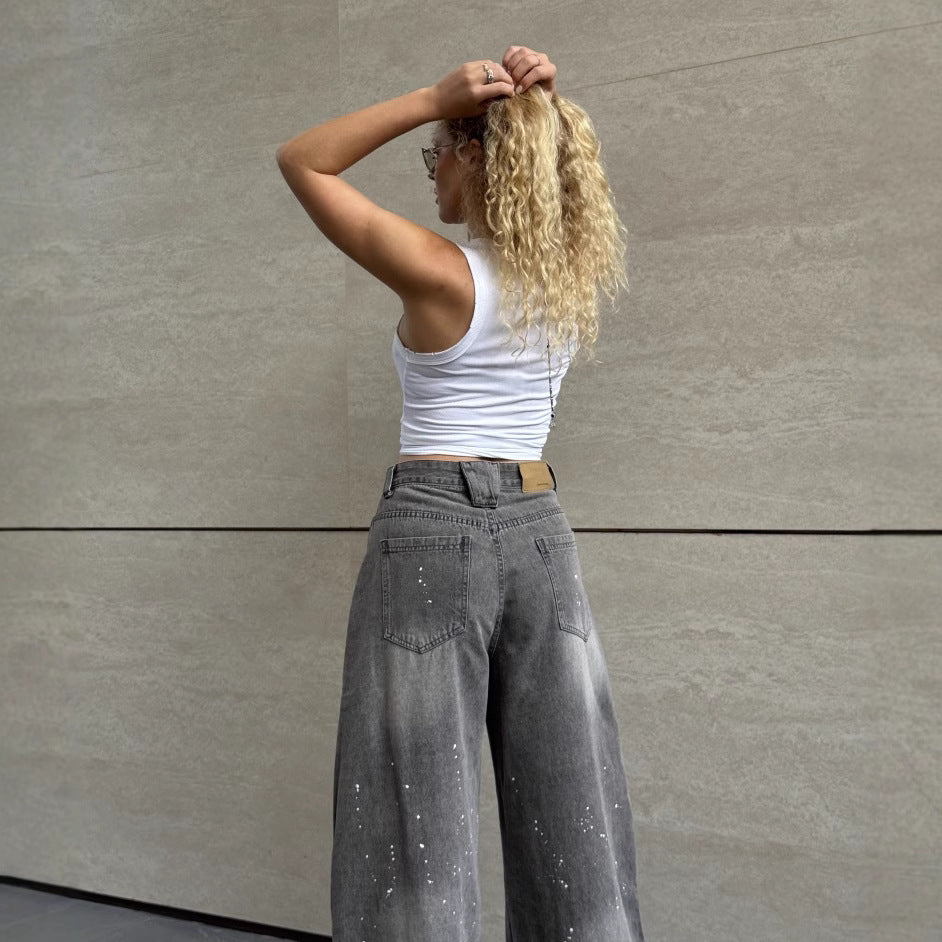 Urban Splatter Wide-Leg Denim