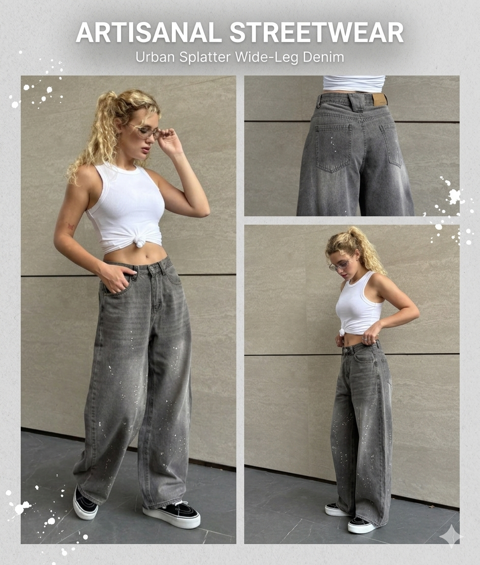 Urban Splatter Wide-Leg Denim
