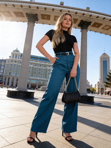 Vysoce střižené kalhoty se širokými nohavicemi