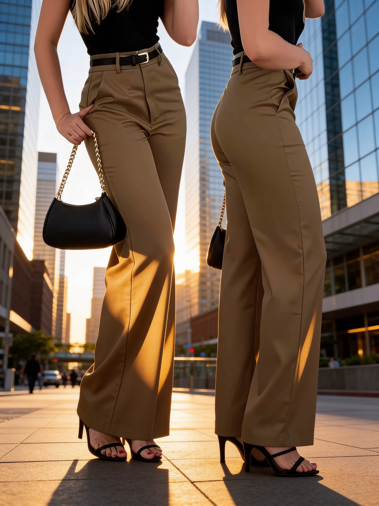 Vysoce střižené kalhoty se širokými nohavicemi