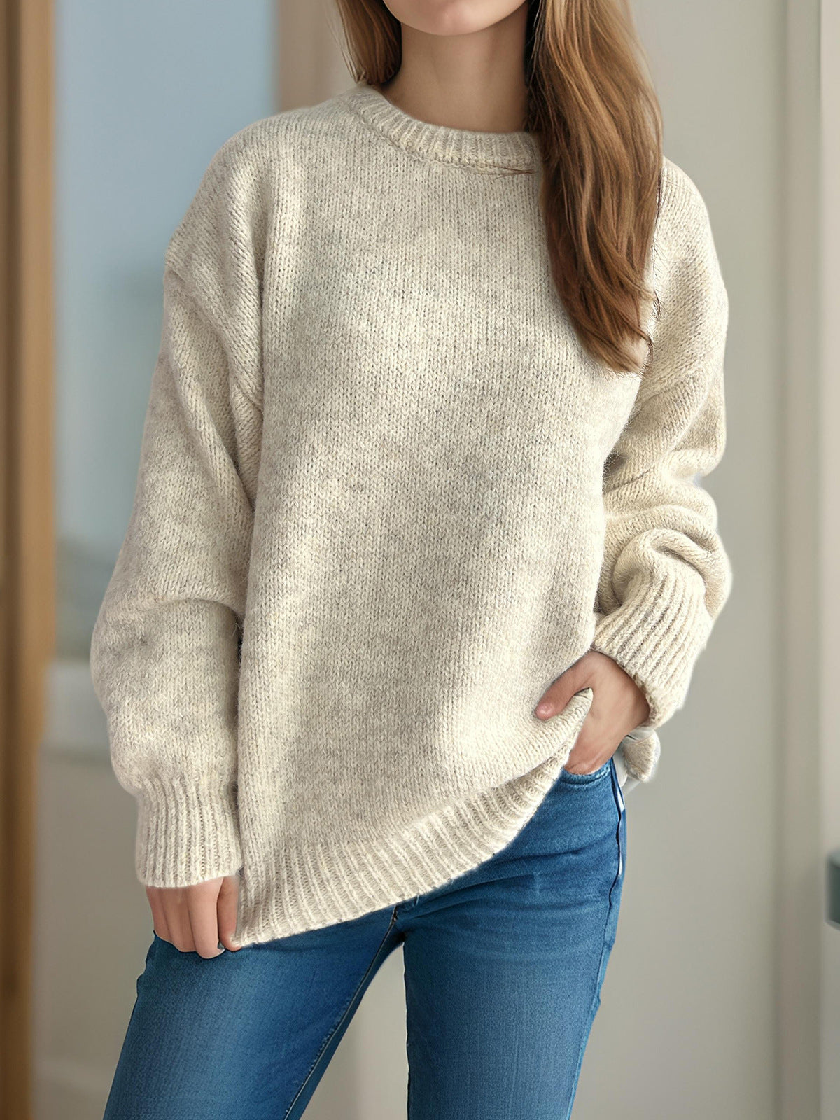Timeless Cream Knit Sweater – Relaxed Fit Crewneck Pullover