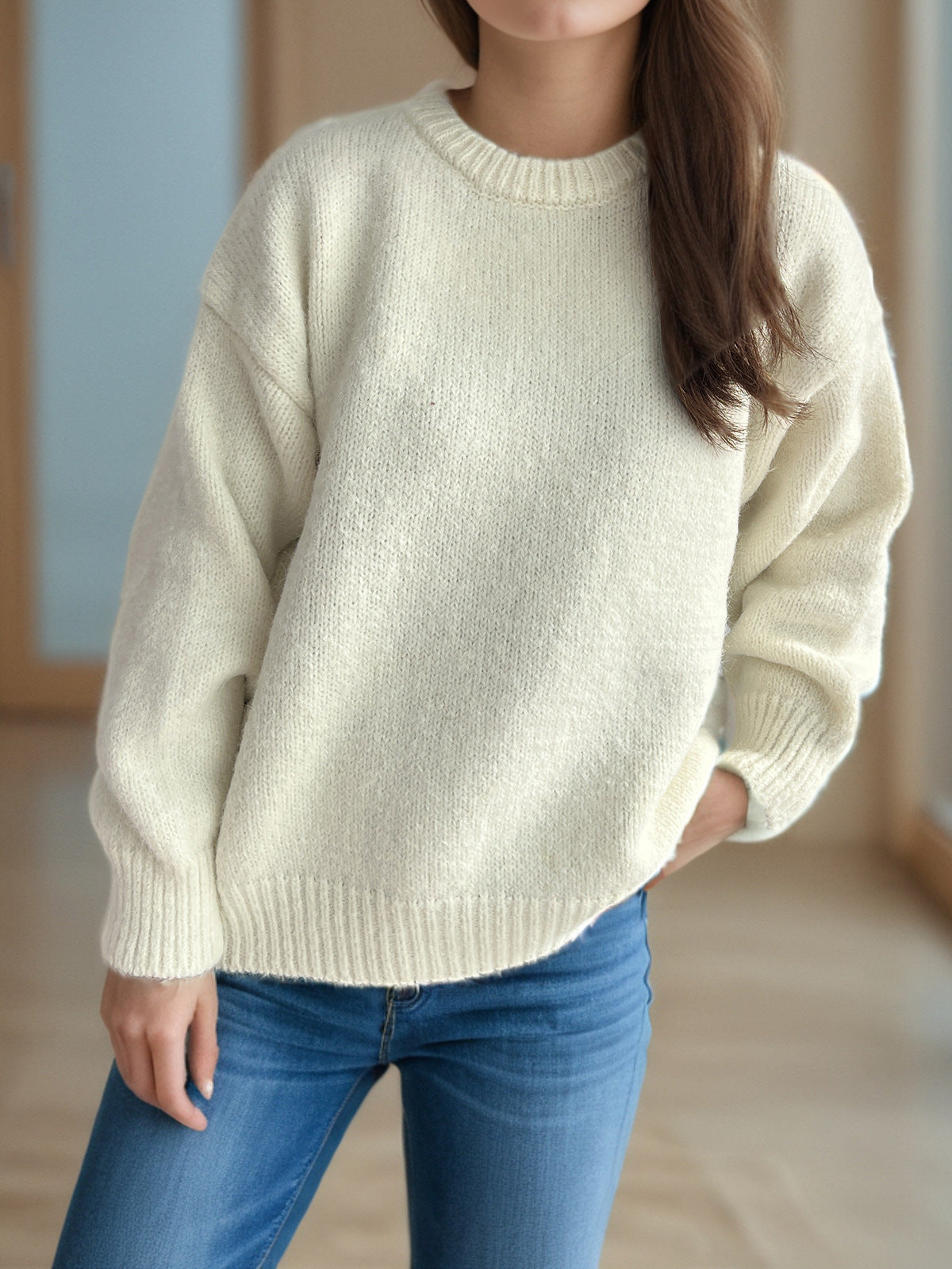 Timeless Cream Knit Sweater – Relaxed Fit Crewneck Pullover